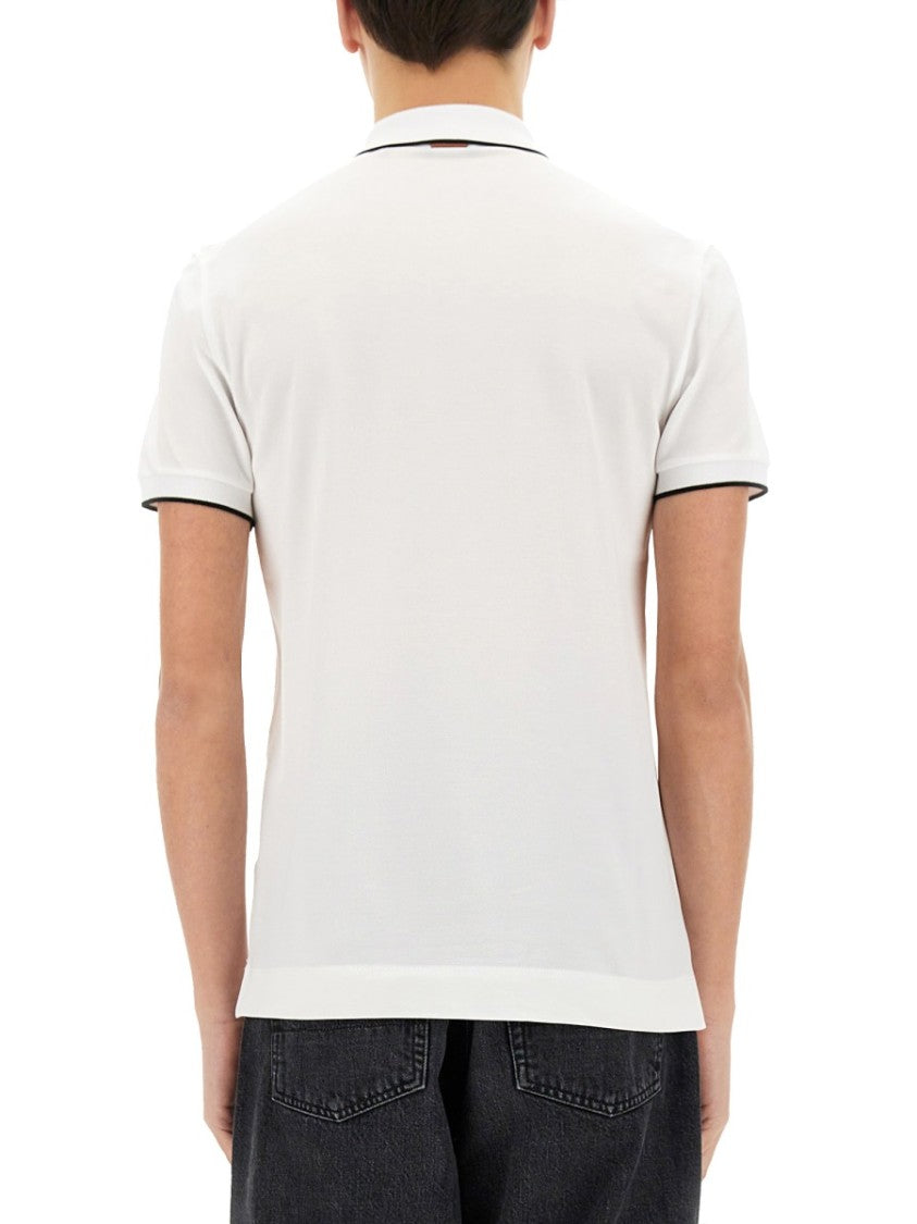Zegna Fitted White Polo With Classic Collar