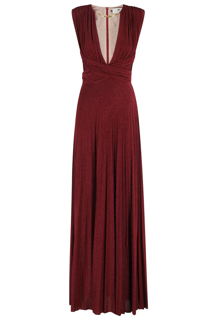Elisabetta Franchi Bordeaux Maxi Dress With Vintage V-Neckline