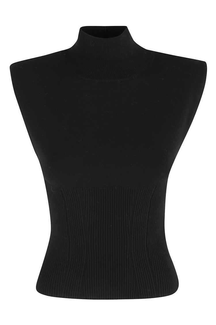 Dondup Ribbed Sleeveless Top With Padded Shoulder Straps