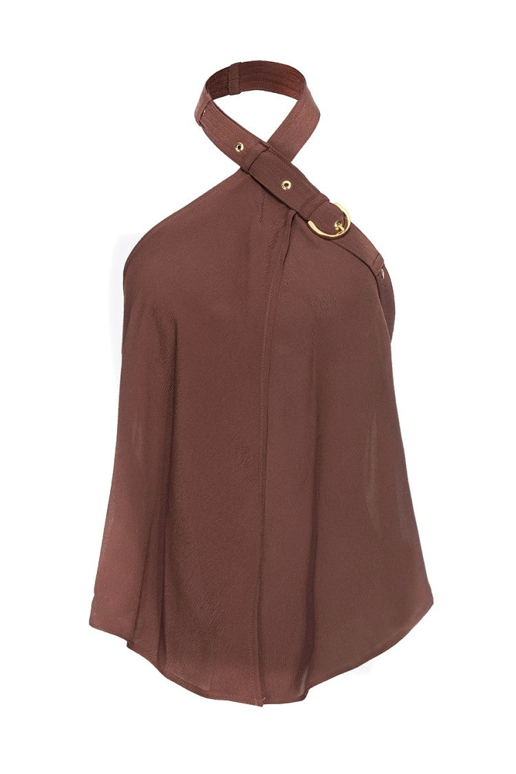 Pinko Halter Neck Top With Ring Detail And Flowy Silhouette