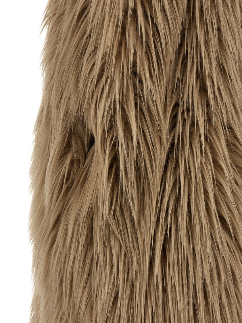 B&B Couture Long-Haired Faux Fur Brown Vest In Robe Style