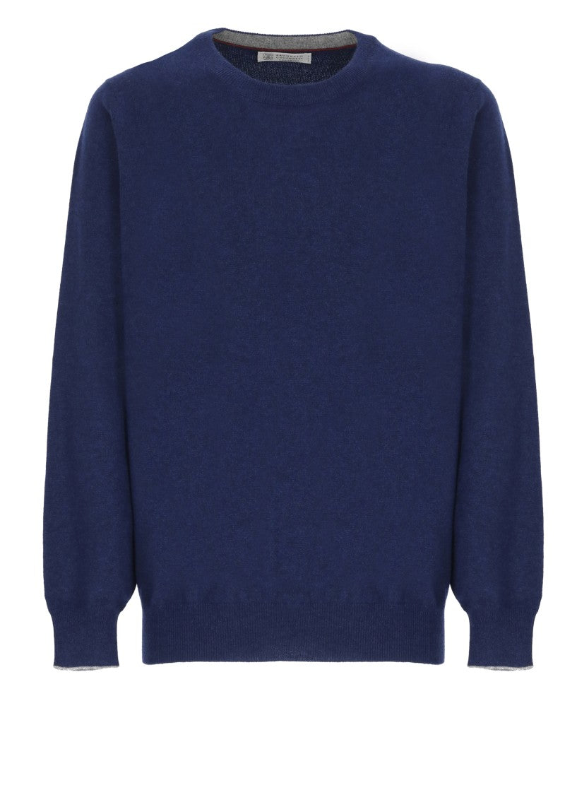 Brunello Cucinelli Relaxed Fit Blue Cashmere Sweater