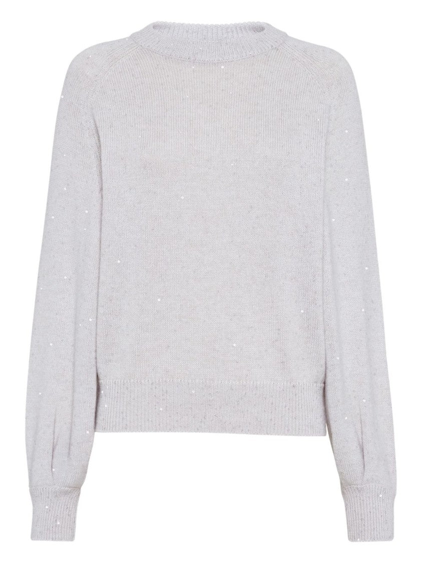 Brunello Cucinelli Knit Grey Sweater With Relaxed Fit And Long Sleeves