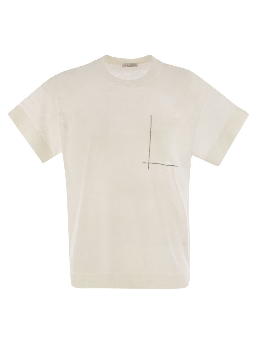 Brunello Cucinelli Linen-Blend T-Shirt With Shiny Pocket Detail