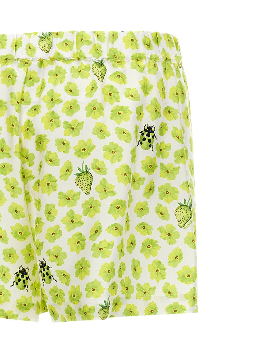 Versace Silk Twill Shorts With Strawberry Garden Print