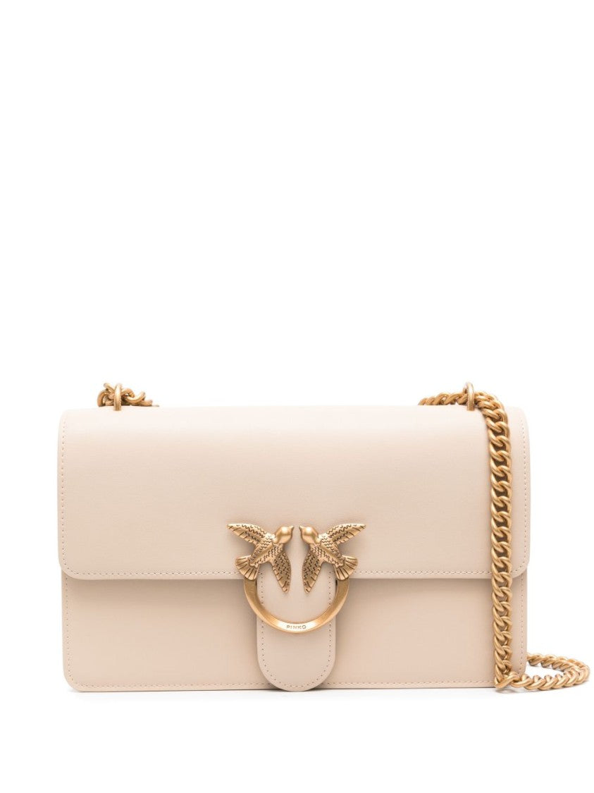 Pinko Structured Beige Leather Shoulder Bag