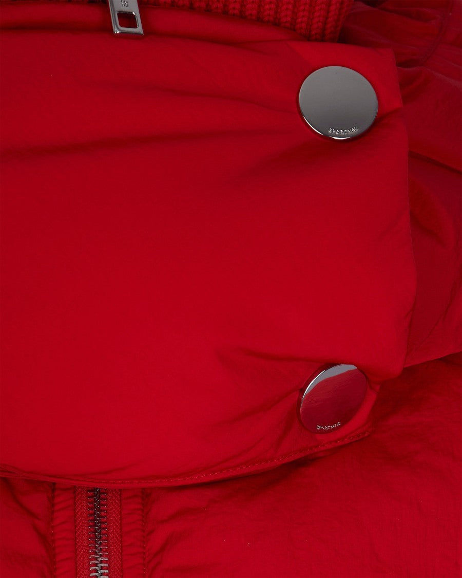 Sportmax Water-Repellent Crinkled Red Puffer Jacket With Detachable Hood