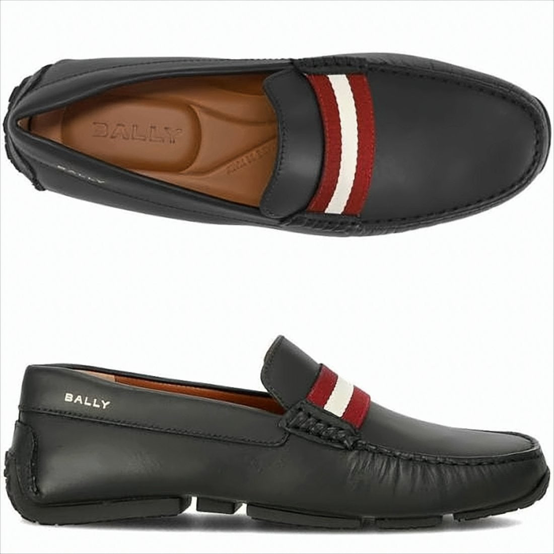 Bally Black Leather Loafers With Red