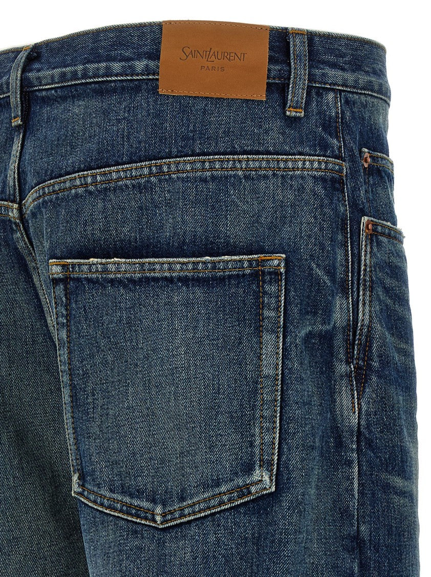 Saint Laurent Straight Leg Stonewashed Denim Jeans