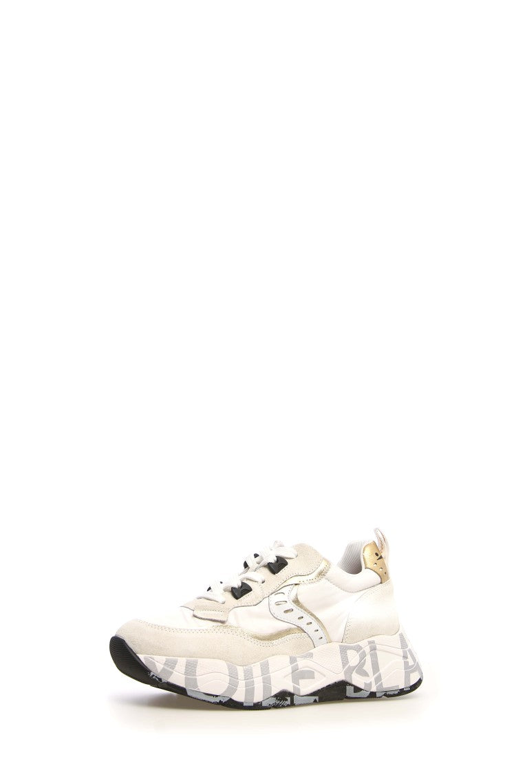 Voile Blanche Beige Sneakers With Patent Detailing And Double-Height Sole