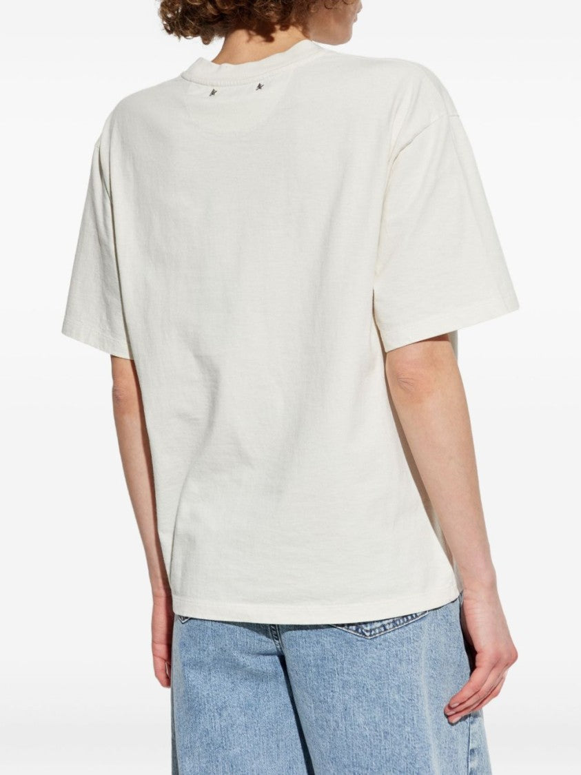 Golden Goose Oversized T-Shirt With Black Rose Graphic And Metallic Stars