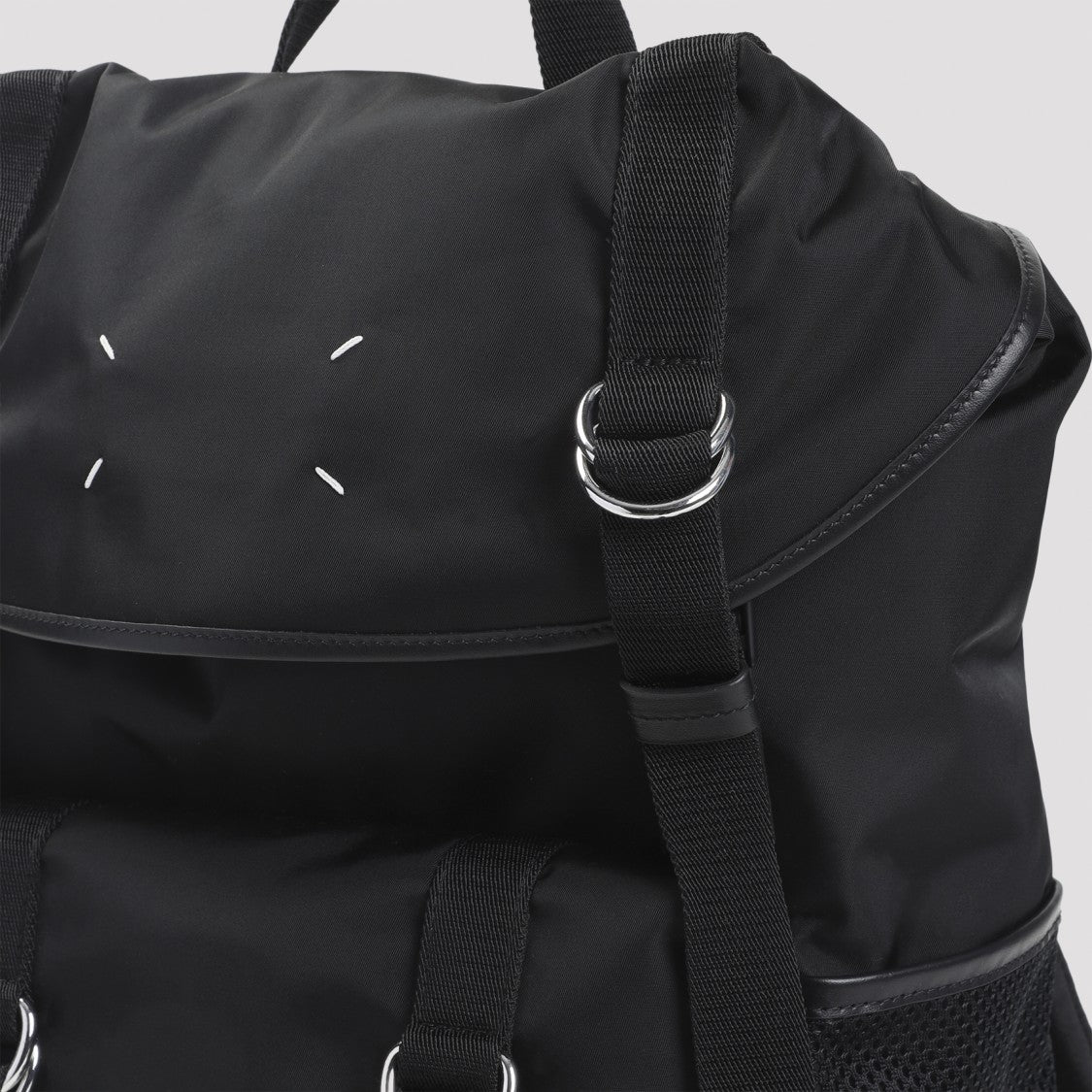 Maison Margiela Structured Black Bucket Bag With Adjustable Straps And Silver Accents