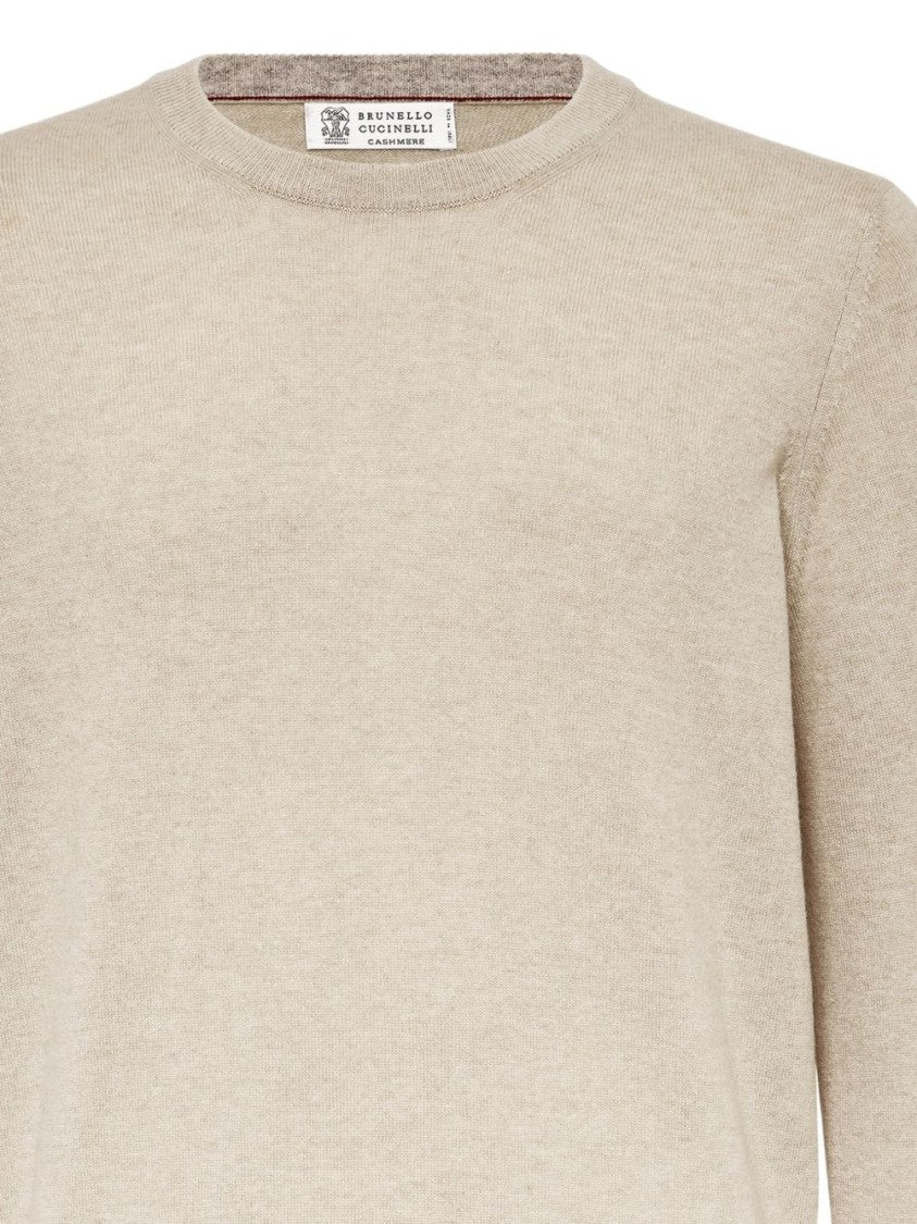 Brunello Cucinelli Beige Cashmere Sweater With Classic Crew Neckline