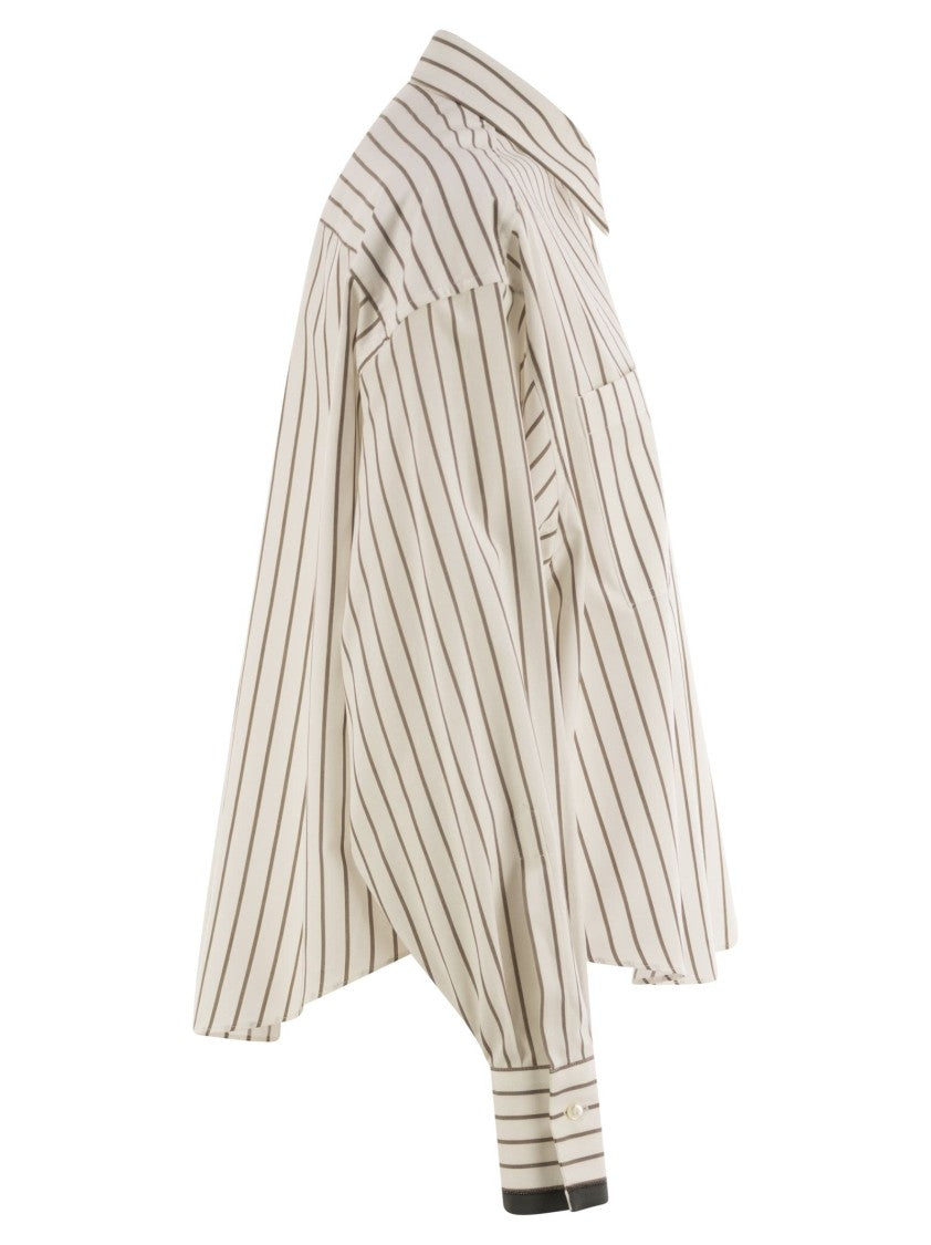 Brunello Cucinelli Striped Cotton Twill Shirt With Shiny Cuffs