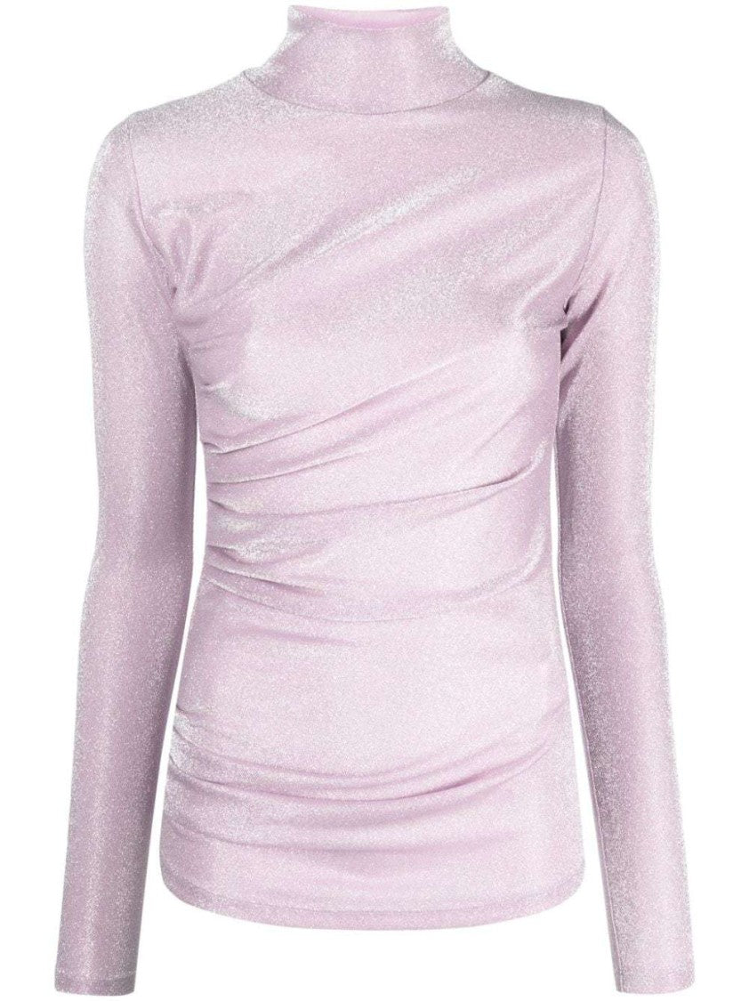 Msgm Glittery Gathered High-Neck T-Shirt