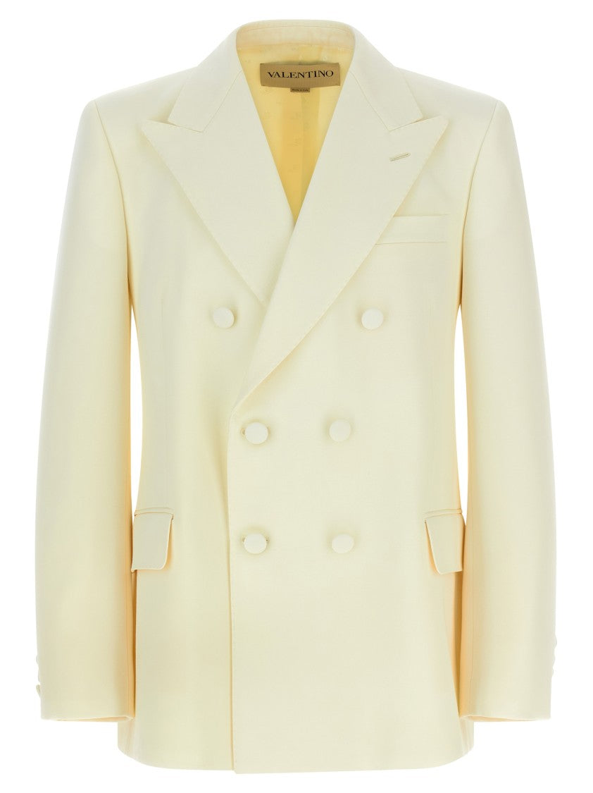 Valentino Garavani Wool Grisaille Double-Breasted Blazer With Peak Lapels