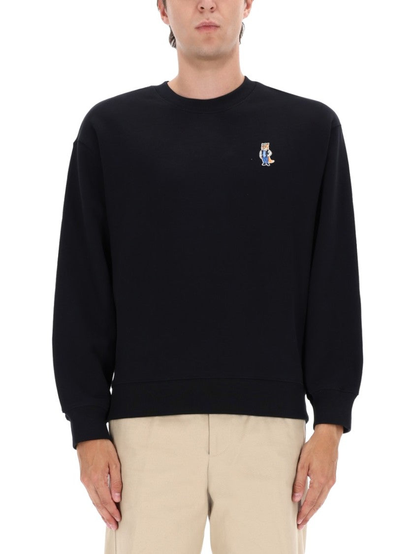 Maison Kitsuné Relaxed-Fit Black Sweatshirt With Embroidered Emblem