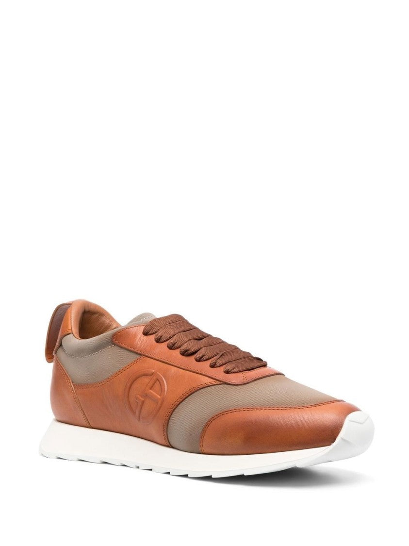 Giorgio Armani Grey Cow Leather Trainers With Padded Collar