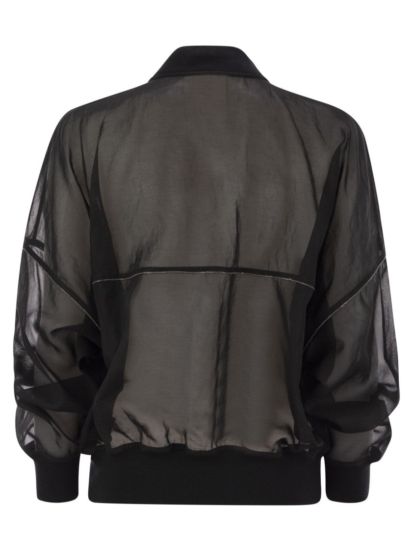 Brunello Cucinelli Cotton Organza Bomber Jacket With Shiny Trims