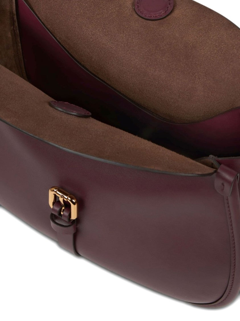 Etro Bordeaux Leather Shoulder Bag With Suede Interior