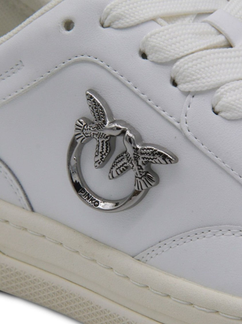 Pinko White Leather Sneakers With Metallic Accents