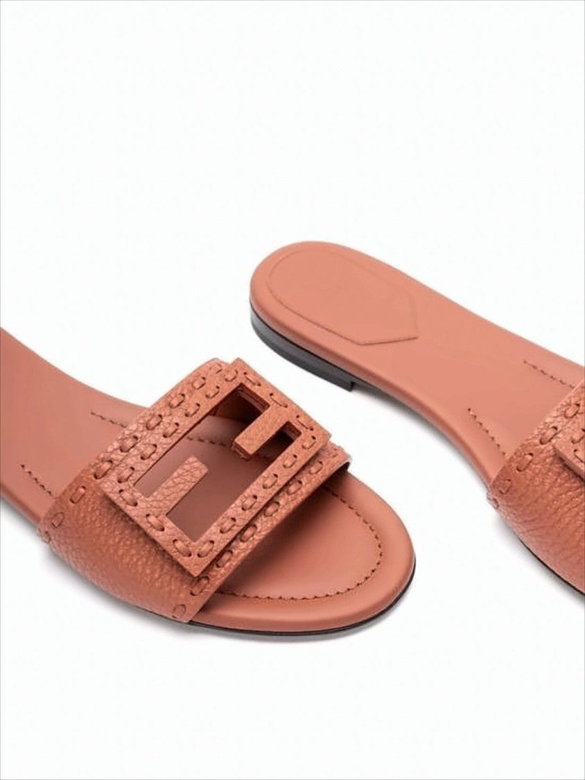 Fendi Textured Calf Leather Mule With Cut-Out Logo Buckle