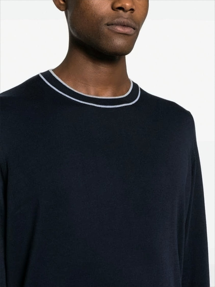 Brunello Cucinelli Black Cotton Sweater With Contrasting Trim