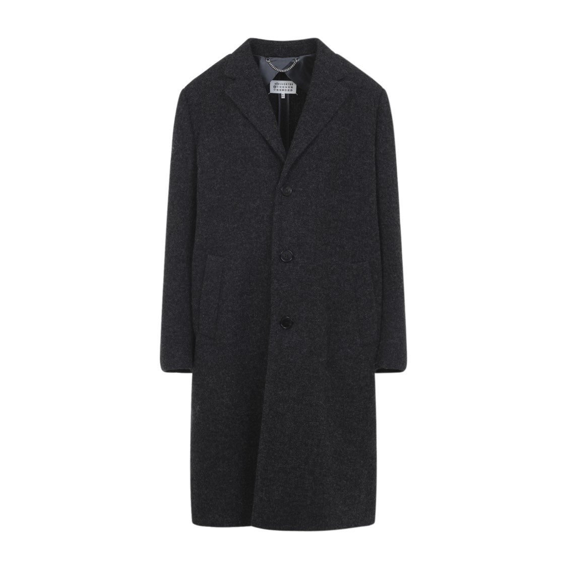 Maison Margiela Mélange Grey Virgin Wool Long Coat With Classic Lapels