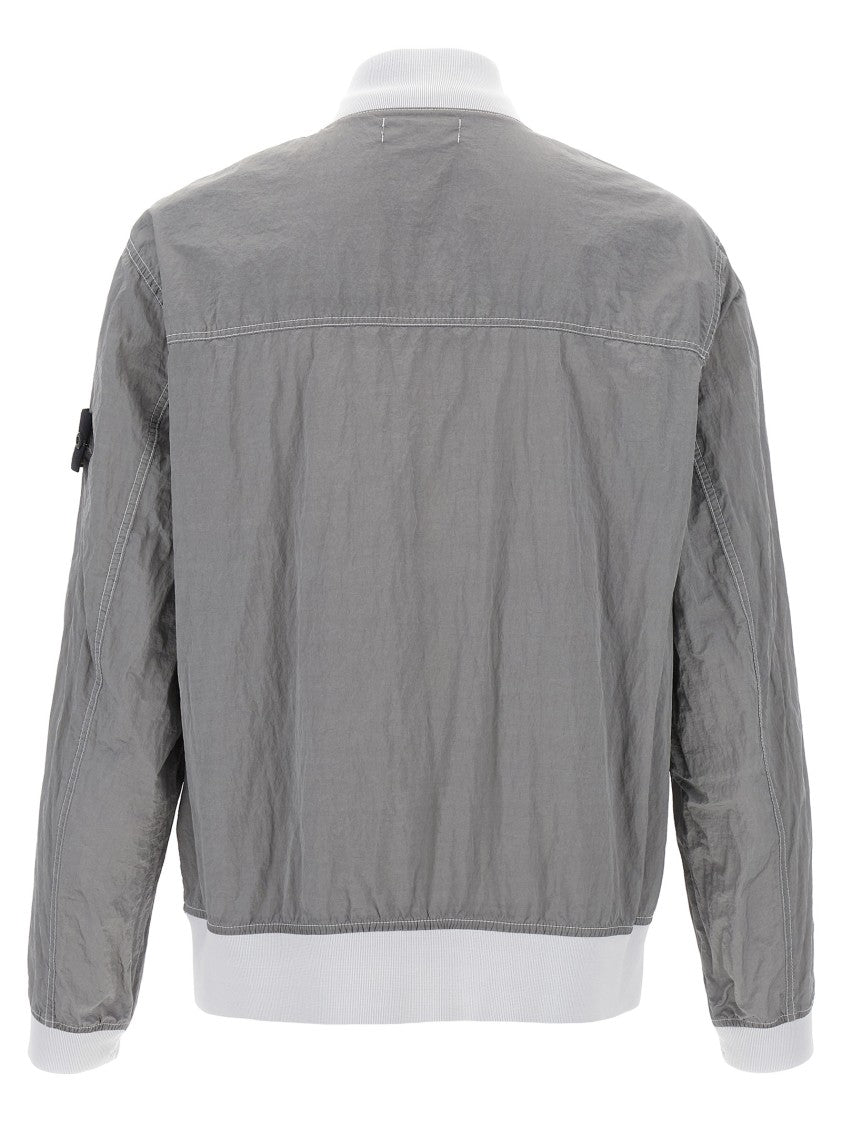 Stone Island Wrinkled Nylon Bomber Jacket With Side Logo