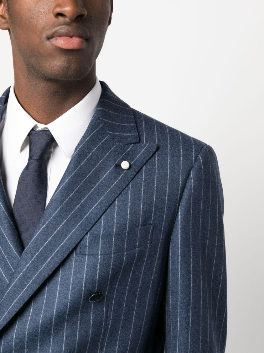 Luigi Bianchi Double-Breasted Navy Virgin Wool Suit With Pinstripe Pattern