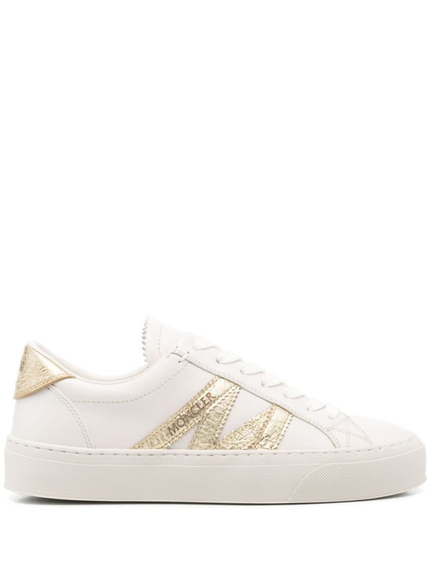 Moncler Low-Top White Sneakers With Metallic Stripes And Textured Heel