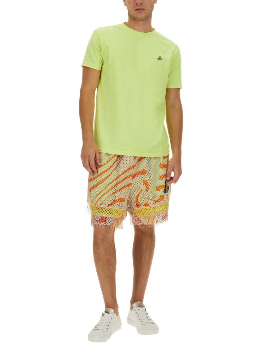 Vivienne Westwood Print Mesh Shorts With Fringed Hem