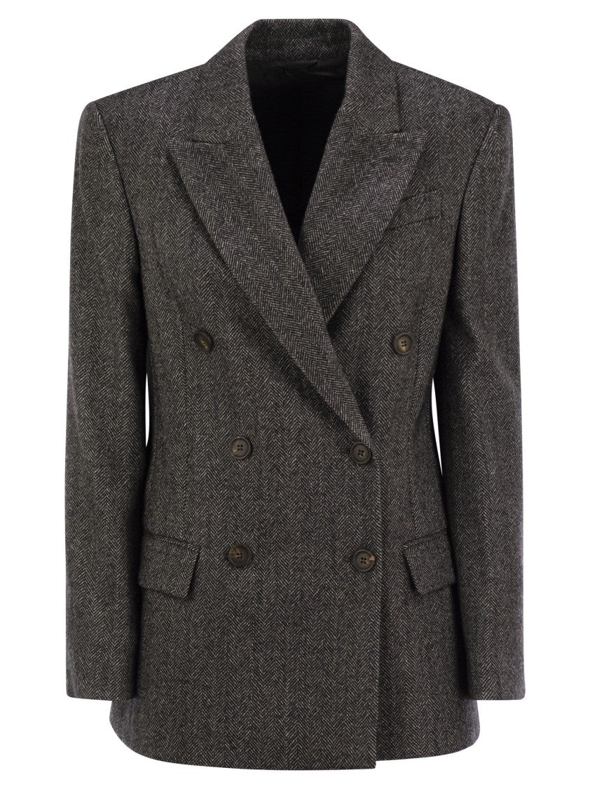 Brunello Cucinelli Techno Wool Carded Chevron Jacket With Monile