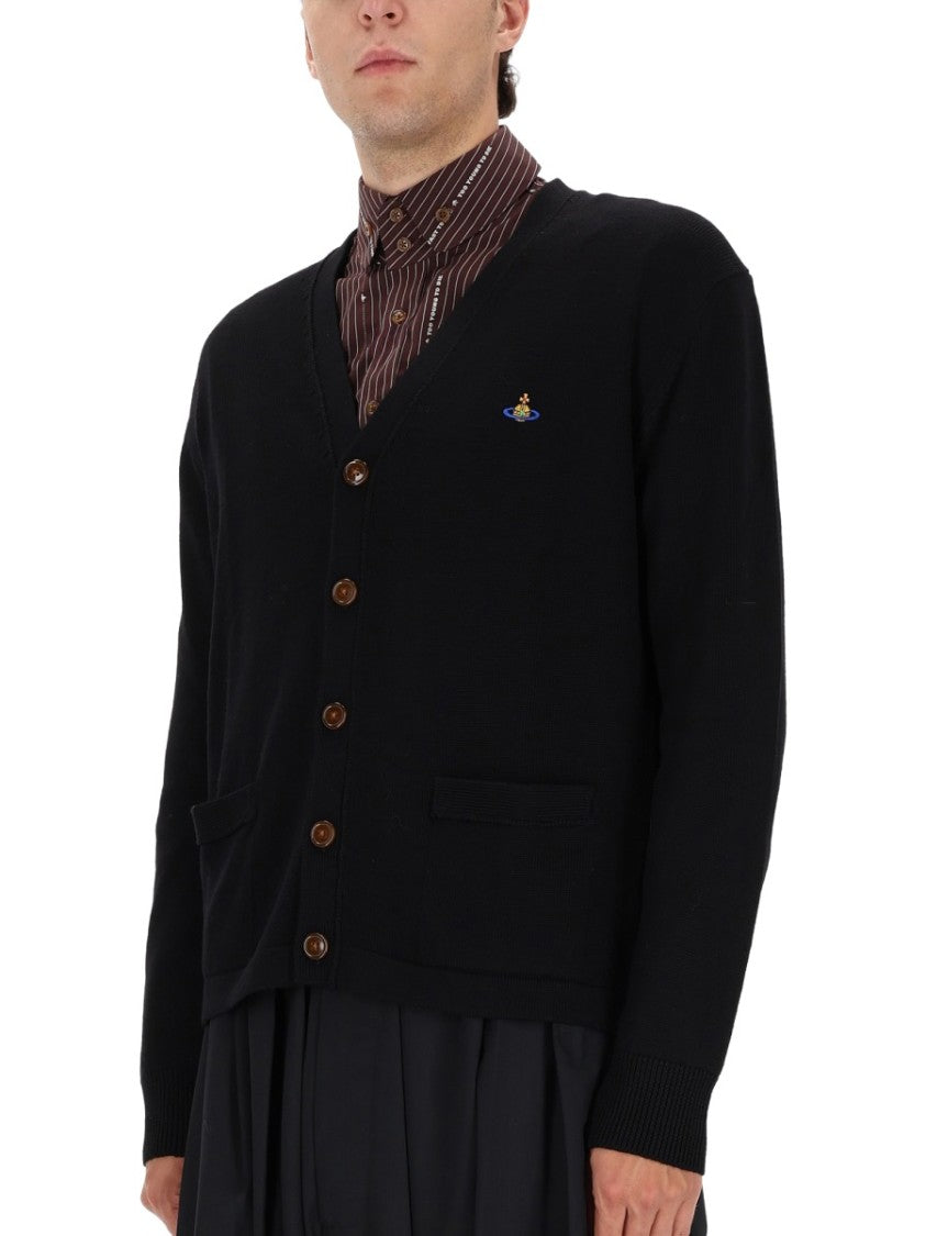 Vivienne Westwood Classic Black Cardigan Sweater In Virgin Wool