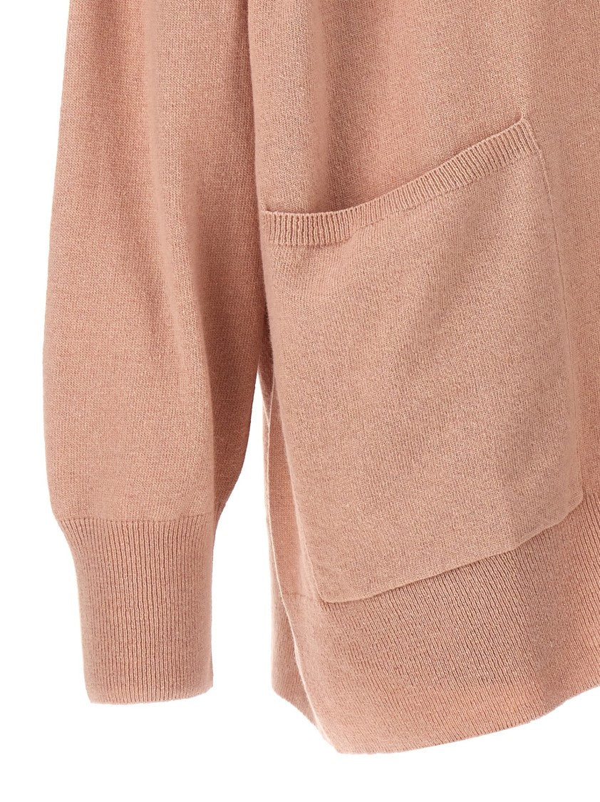 Nude V-Neck Oversize Wool Cardigan With Asymmetrical Fastening