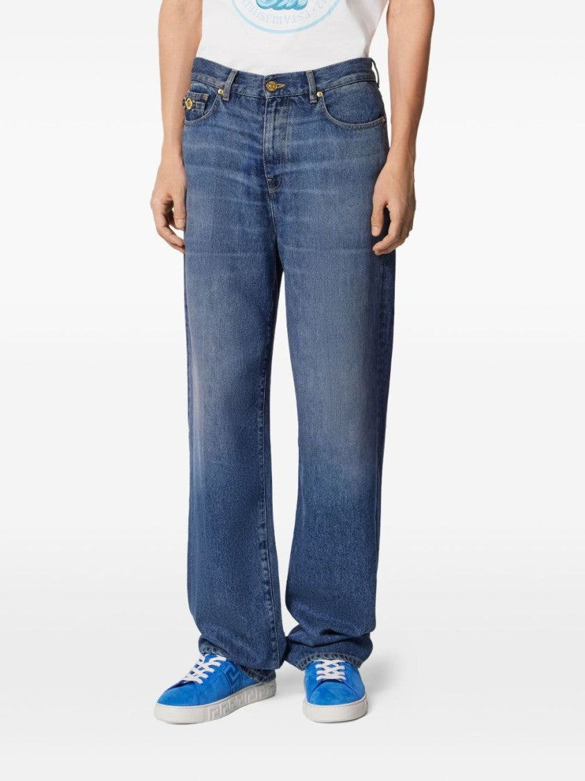 Versace Classic Straight-Leg Jeans With Gold-Tone Accents