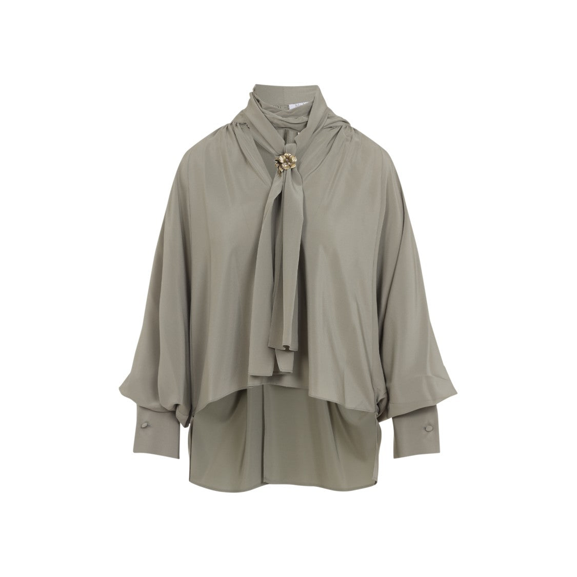 Max Mara Green Silk Shirt With Tie Neckline And Buttoned Cuffs