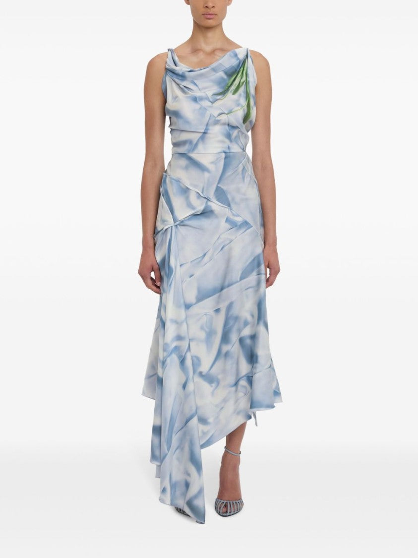 Victoria Beckham Asymmetrical Blue Evening Dress With Draped Neckline