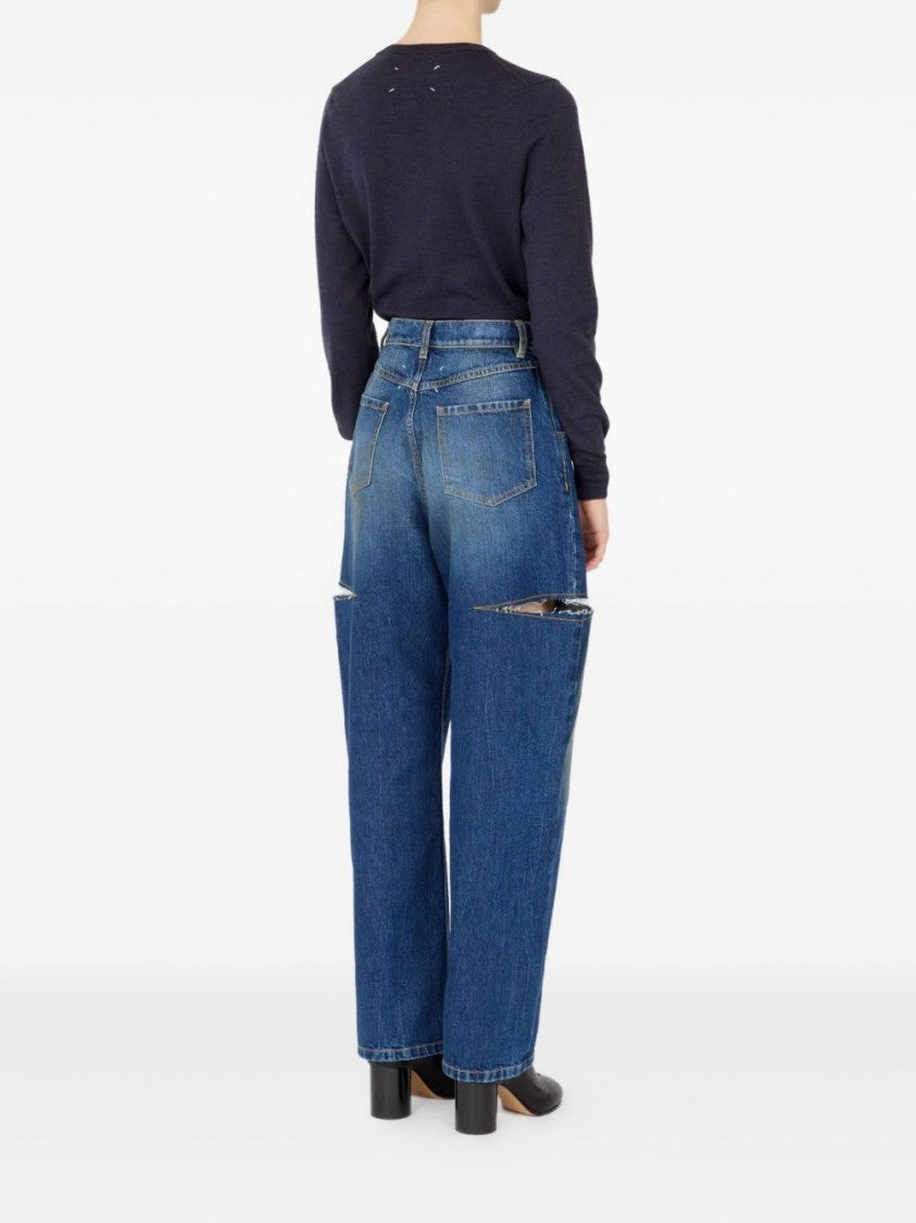 Maison Margiela High-Waisted Blue Denim Jeans With Cut-Out Details