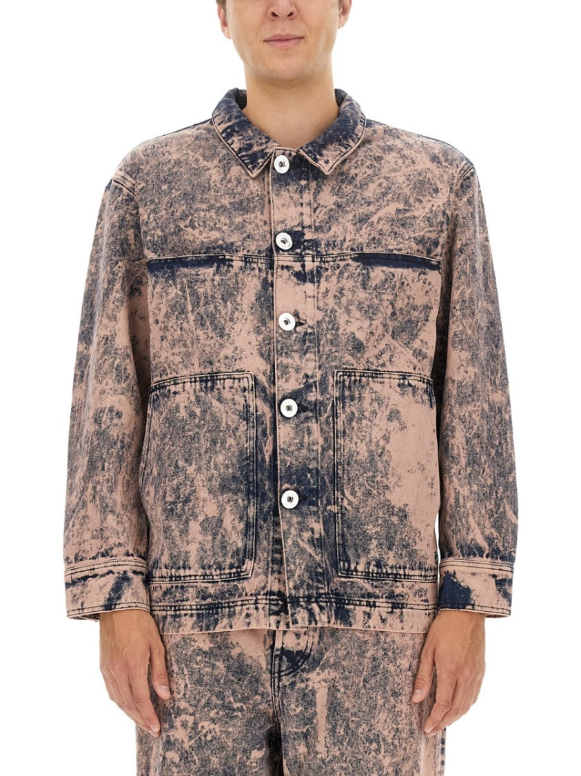 Études Distressed Denim Jacket With Classic Collar