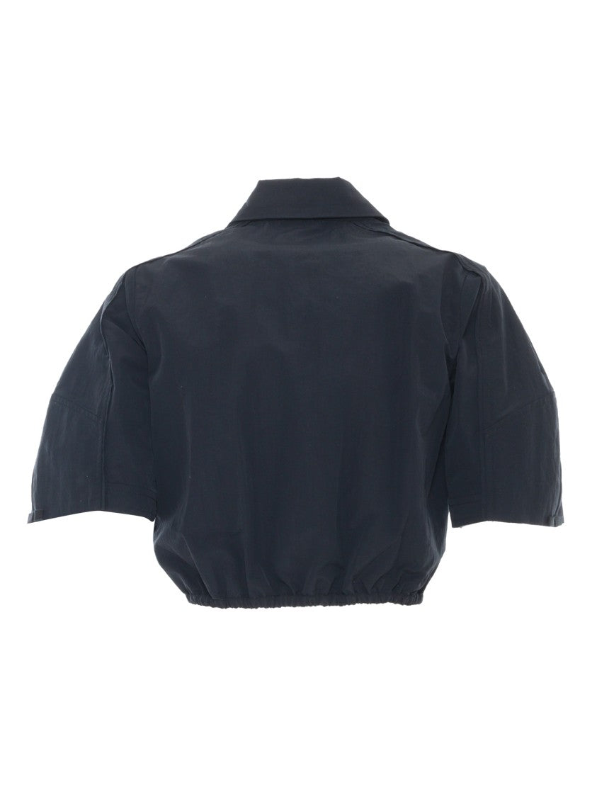 Elisabetta Franchi Cropped Black Shirt With Classic Collar