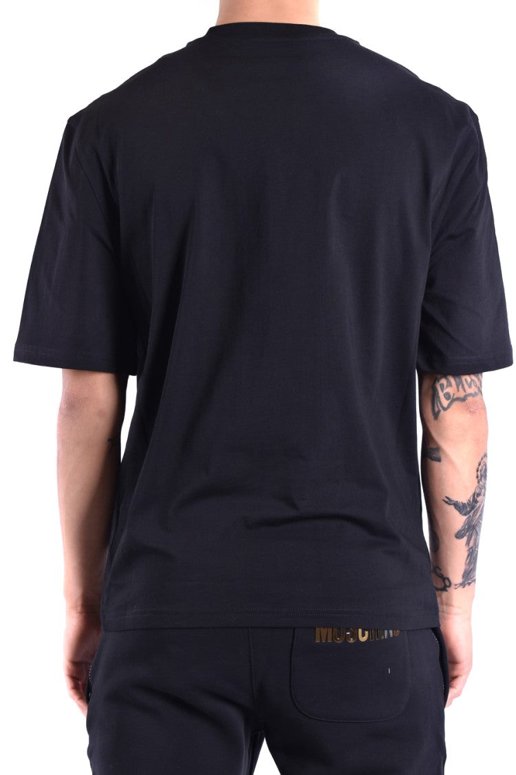 Moschino Black Short-Sleeve T-Shirt With Multicolored Logo Detail