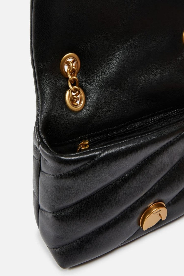Pinko Quilted Black Leather Shoulder Bag