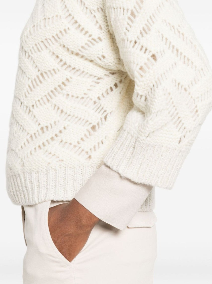 Peserico Textured White Alpaca Blend Sweater