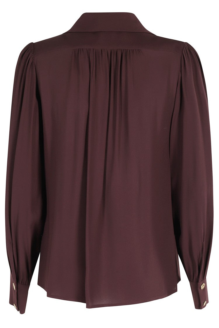 Elisabetta Franchi Long-Sleeve V-Neck Blouse With Logo Necklace