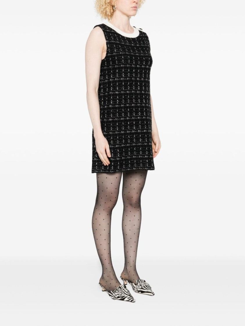 Liu Jo Checkered Tweed Mini Dress With Contrasting Neckline