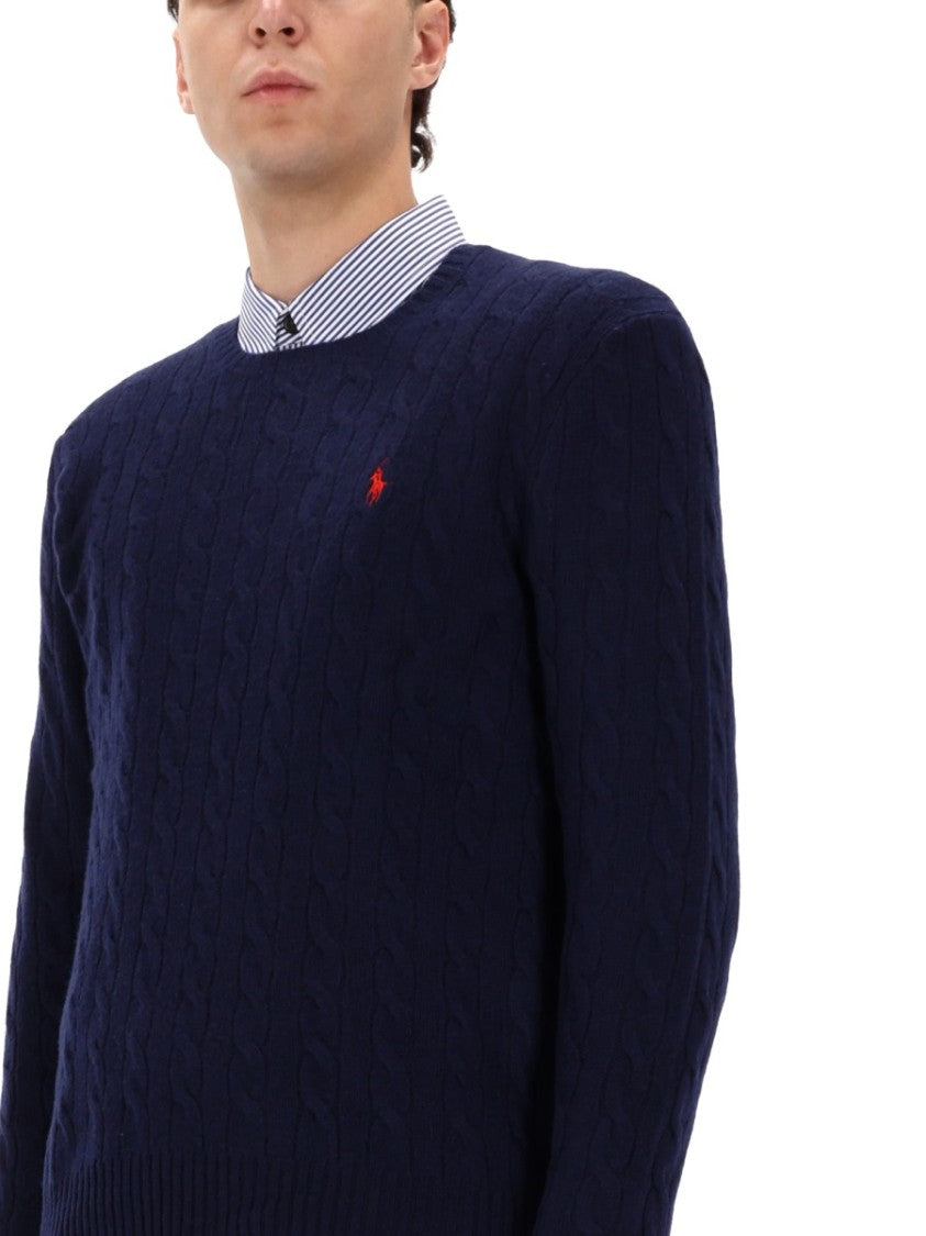Polo Ralph Lauren Navy Cable-Knit Sweater With Ribbed Cuffs