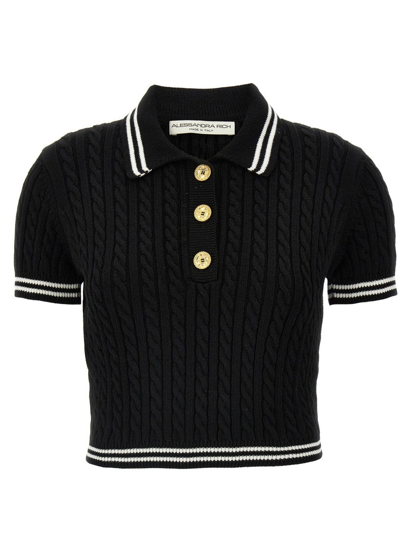 Alessandra Rich Braided Cotton Polo Shirt With Contrast Details