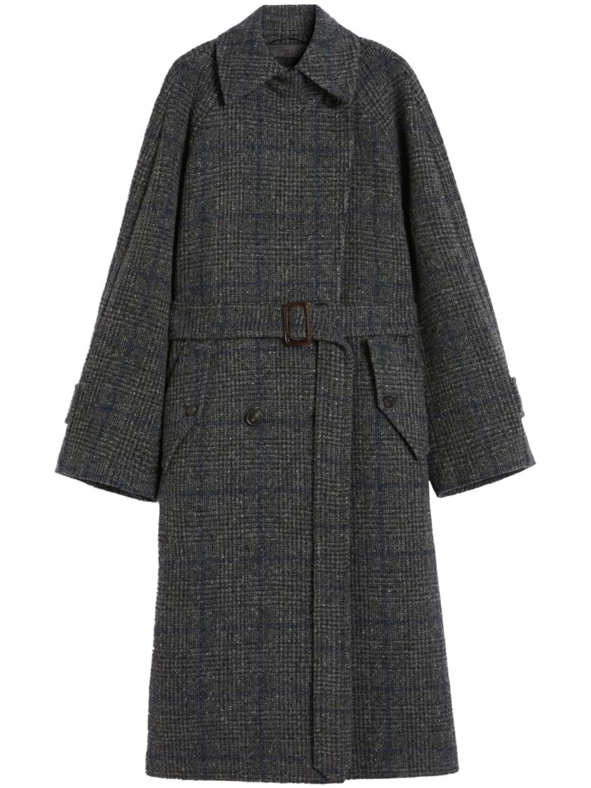 Max Mara Short Checkered Coat With Wide Collar
