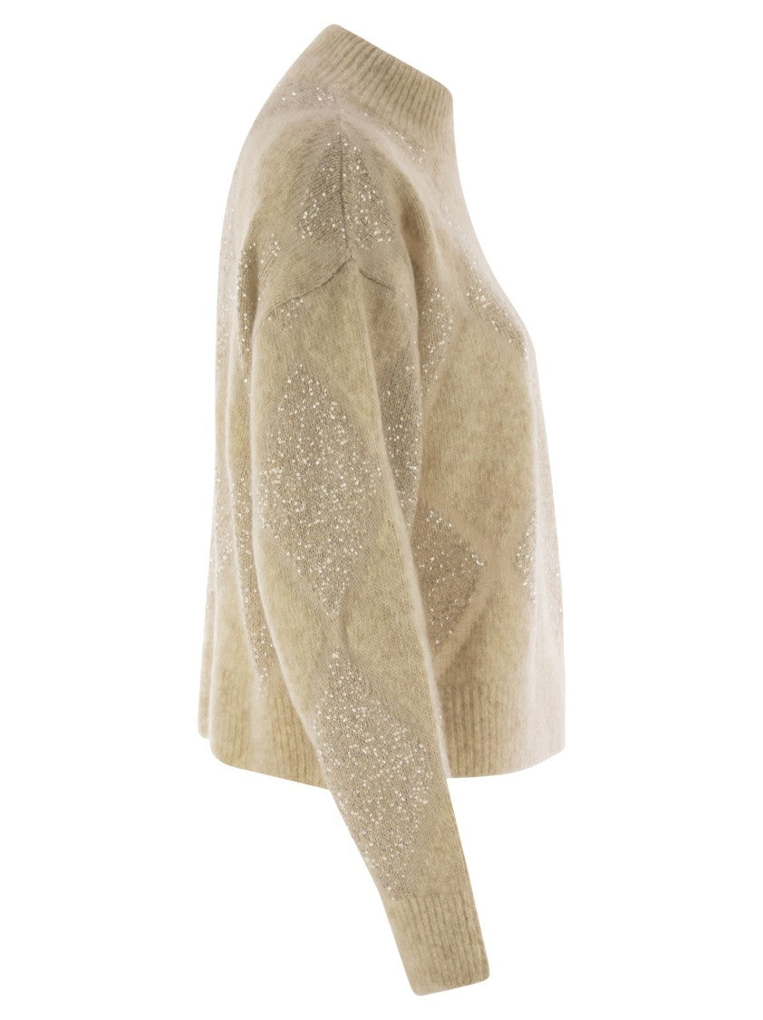 Brunello Cucinelli Dazzling Argyle Sweater In Wool And Mohair
